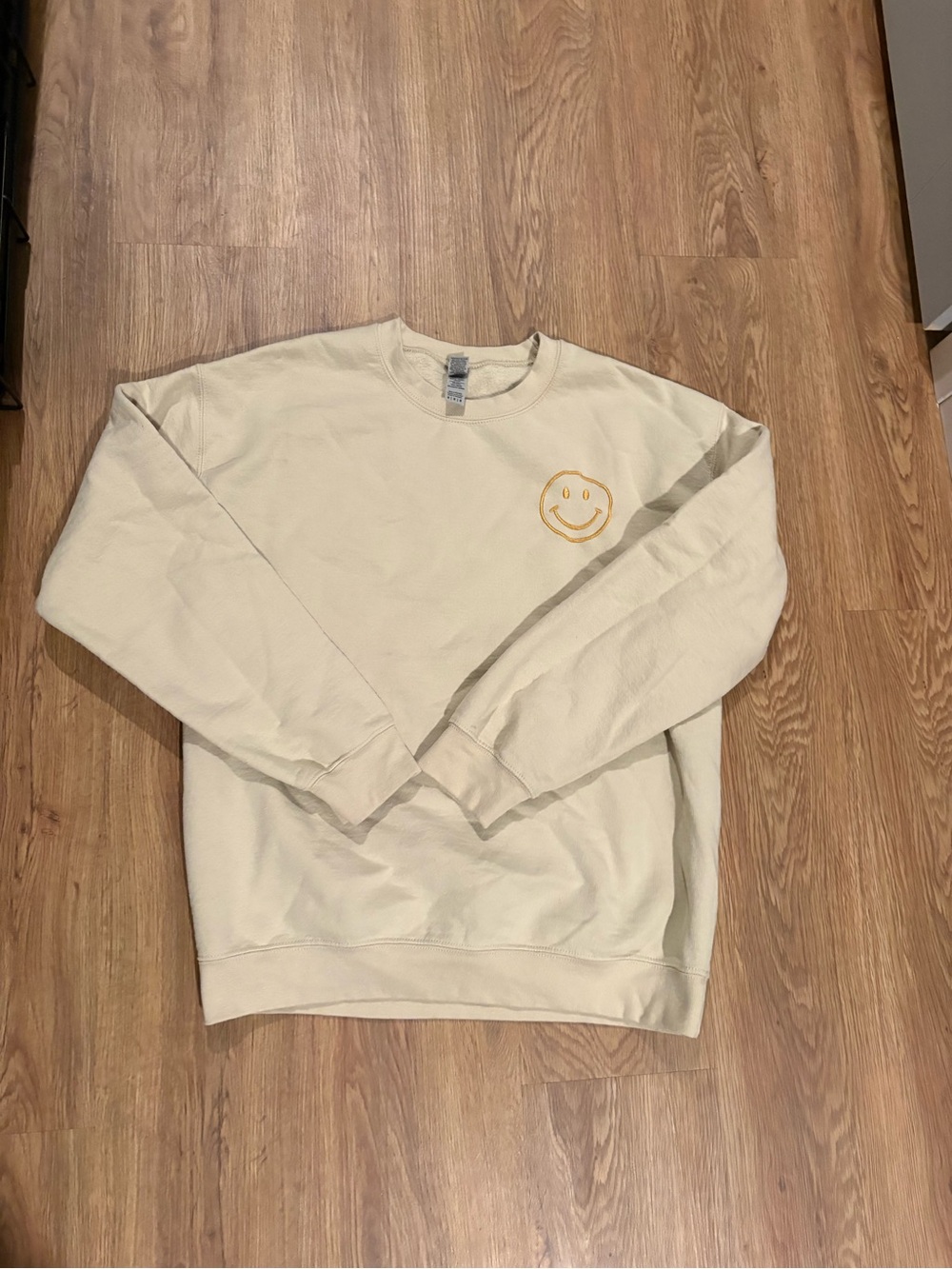 Cream Smiley Crewneck Sweatshirt - Casual Sweater